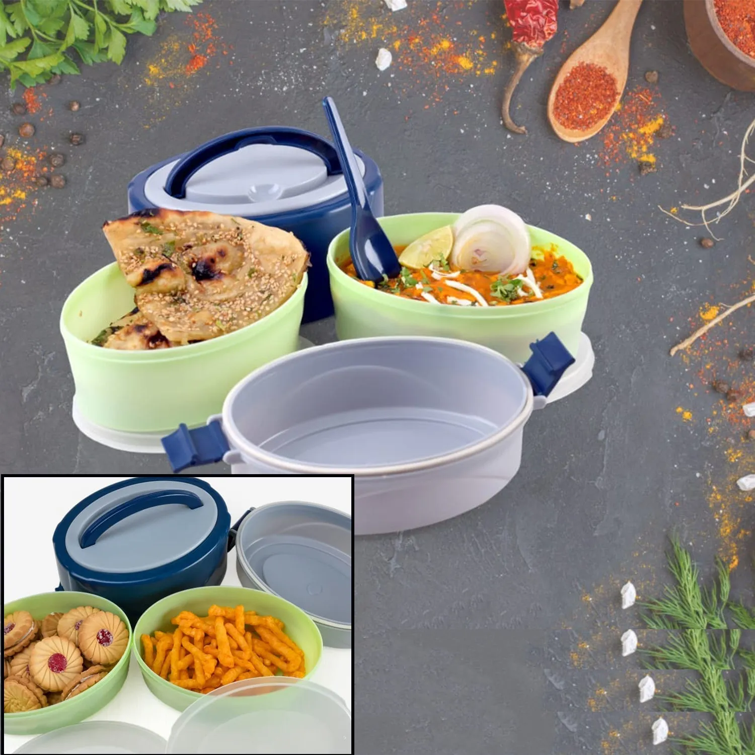 2408 BLUE CLASSIC 2 LAYER LUNCH BOX | AIRTIGHT LUNCH BOX