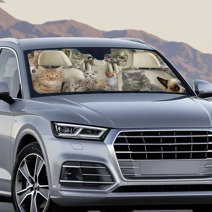 Cats All Family Car Sunshade, Cat Car Sun Shade Windshield