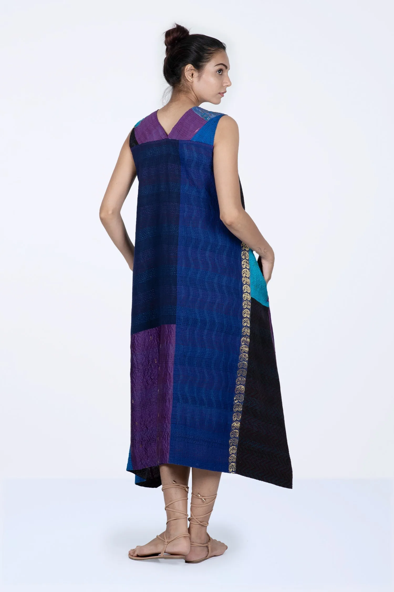 DESERT WAVES KANTHA TENT DRESS - dw2413-blu -