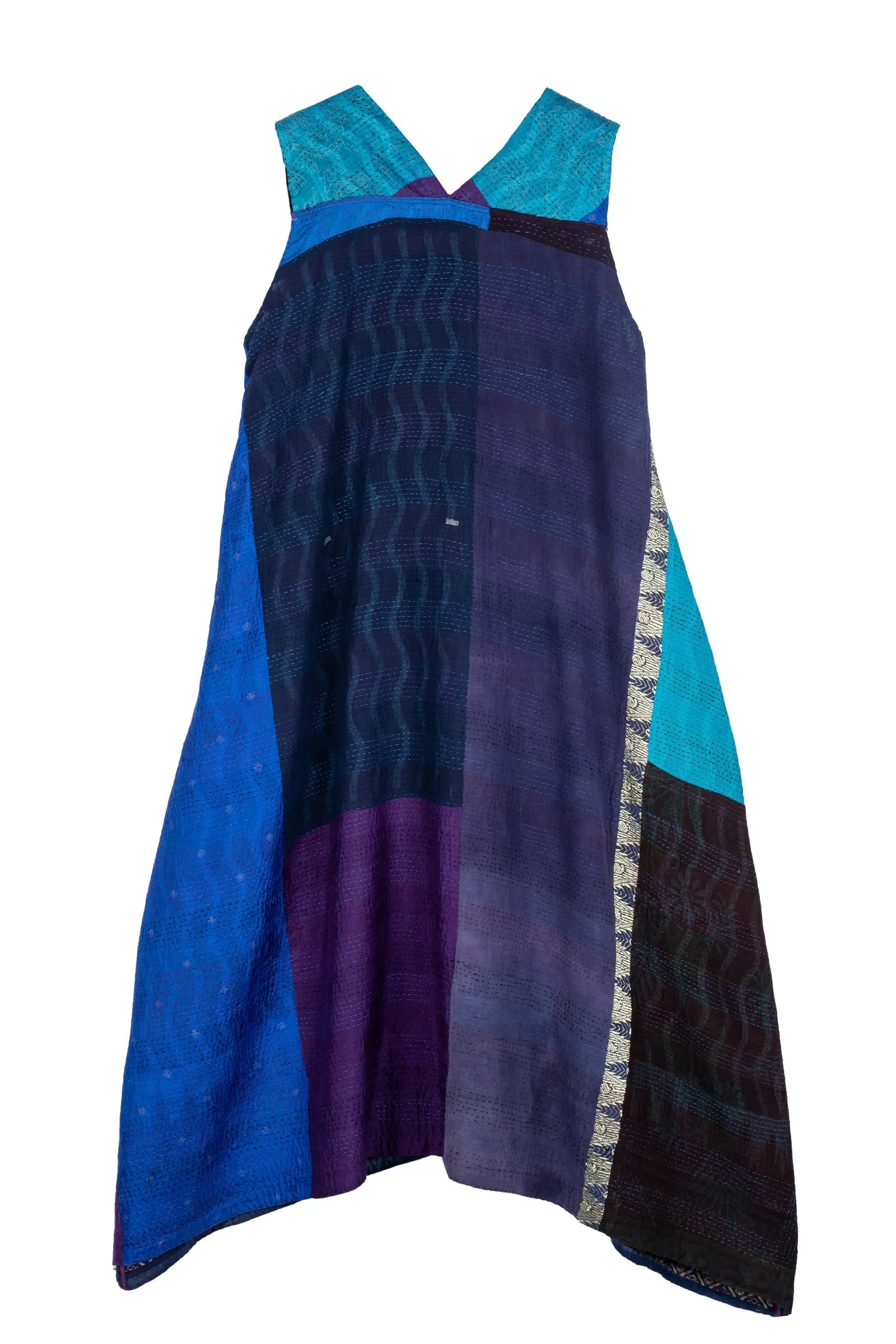 DESERT WAVES KANTHA TENT DRESS - dw2413-blu -