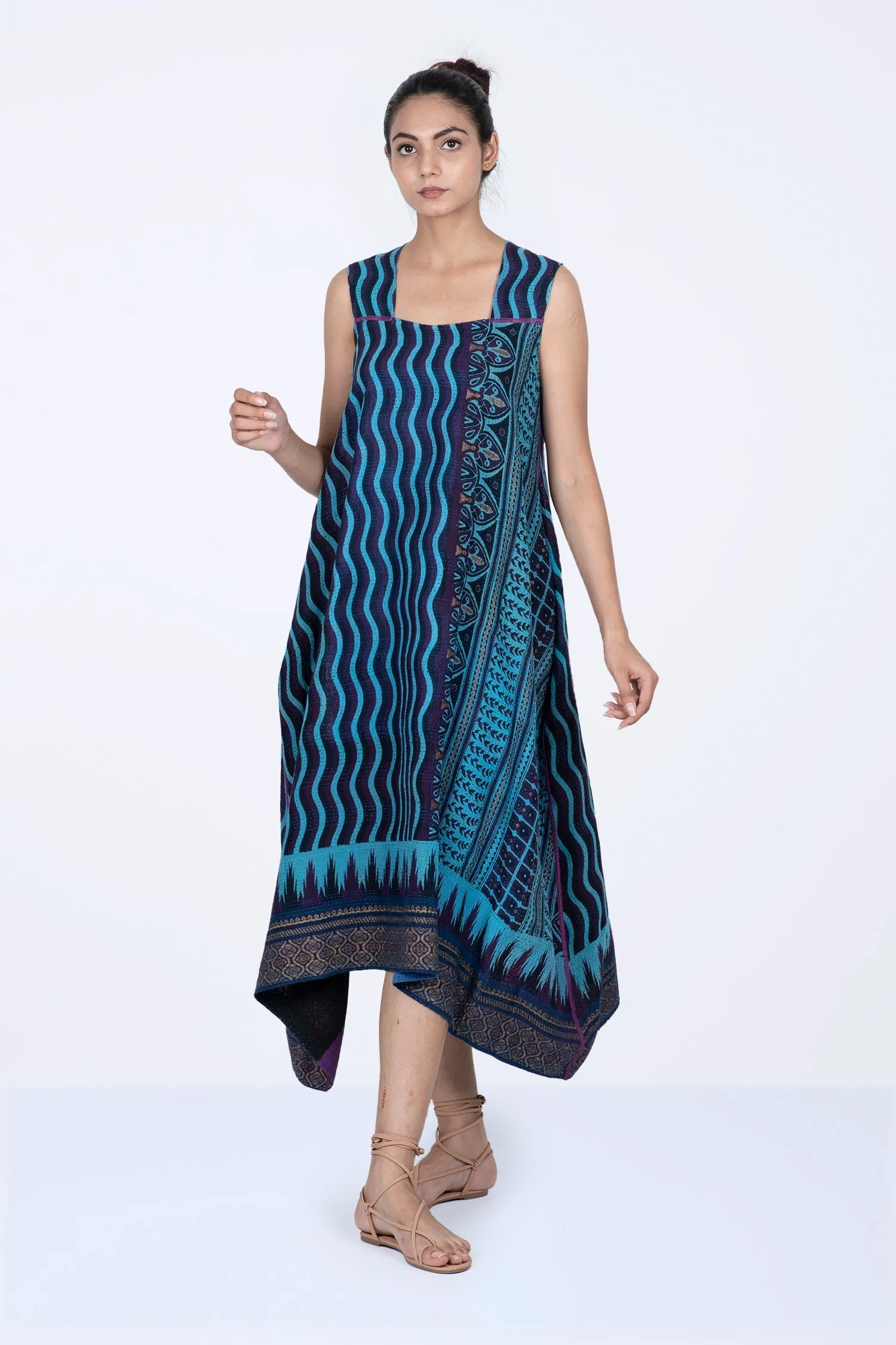 DESERT WAVES KANTHA TENT DRESS - dw2413-blu -