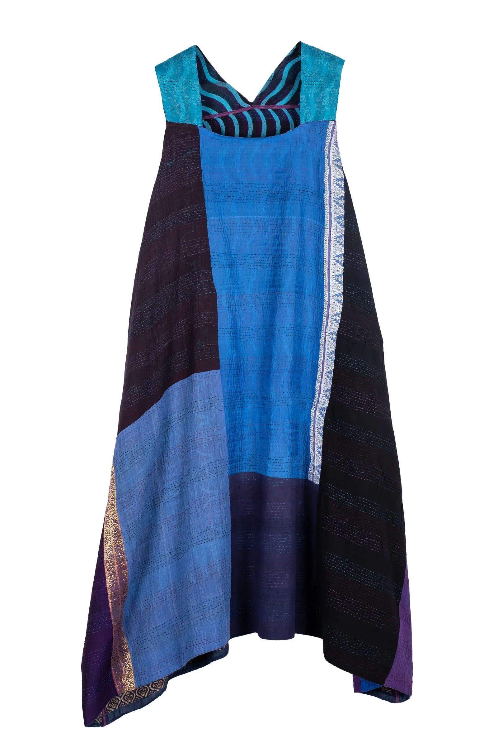DESERT WAVES KANTHA TENT DRESS - dw2413-blu -