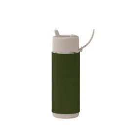 Frank Green Insulated Drink Bottle 595ml - Moon Dust & Cactus Leather Sleeve - Khaki