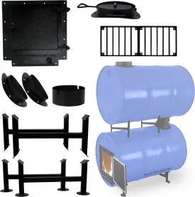 premium barrel stove kit with adapter kit & burn barrel grate â Perfect for 30-55 Gallon barrel - barrel stove kits - Fire wood camp stove barrel woodstove kit & double barrel stove adapter kit