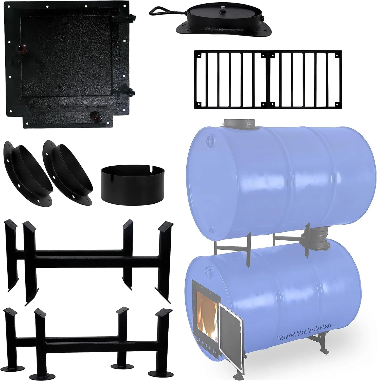 premium barrel stove kit with adapter kit & burn barrel grate â Perfect for 30-55 Gallon barrel - barrel stove kits - Fire wood camp stove barrel woodstove kit & double barrel stove adapter kit
