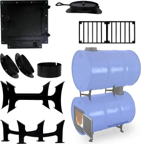 premium Barrel Woodstove Kit with Adapter Kit & Burn Barrel Grate â Perfect for 30-55 Gallon Barrel - Barrel Stove Kits - Fire Wood Camp Stove Barrel Stove Kit & Double Barrel Stove Adapter Kitâ¦
