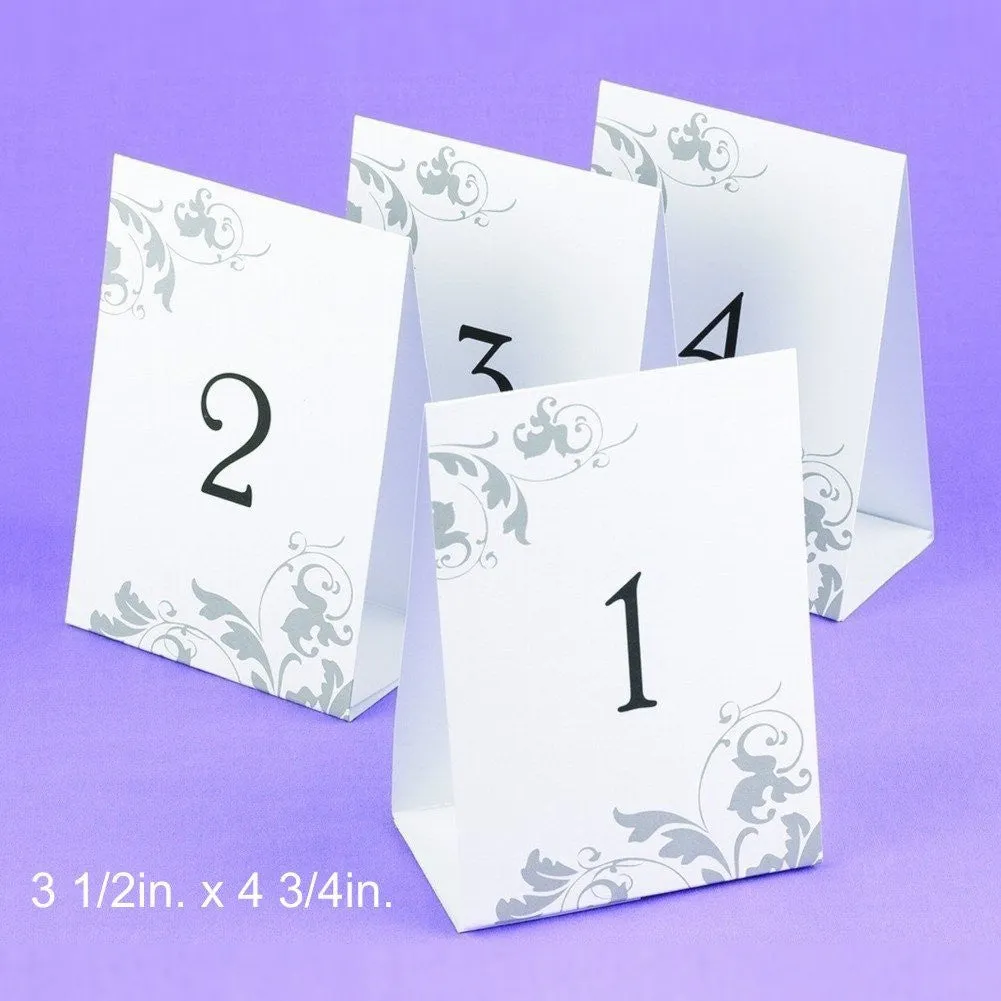 Tent Styled Table Number Cards With Grey Flourish Design - Numbers 1 through 40