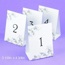 Tent Styled Table Number Cards With Grey Flourish Design - Numbers 1 through 40